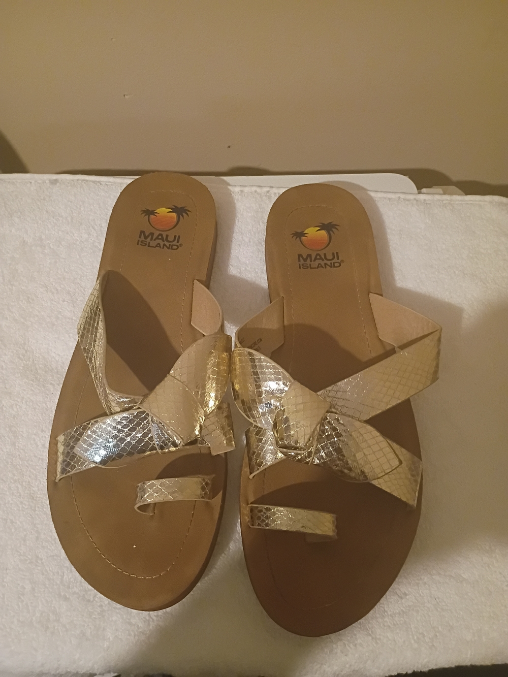 Maui Island Women's Gold Cross-Strap Slide Sandals